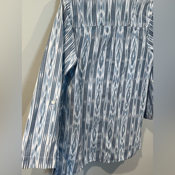J. Jill Pure Jill Cotton Button Front Ikat Blue Tunic Top Size XL 3/4 Sleeve - Picture 9 of 15